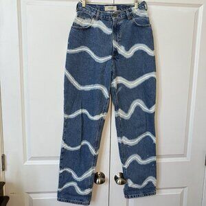 Vintage Jones Sport Jeans Womens Upcycled Wavy Bleach Dyed Stripe Handmade 90s